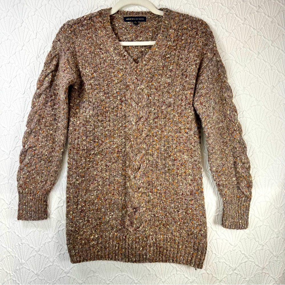 Adrienne Vittradini Womens Size S Oversize Multi-color Cable Knit Tunic Sweater